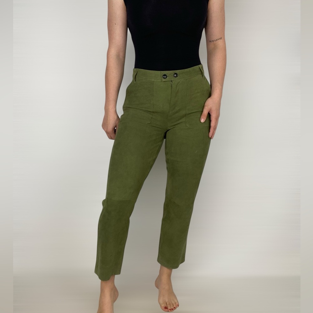 FRAME DENIM Green Suede High‎ Rise Straight Leg Ankle Crop Pant Trouser Jean